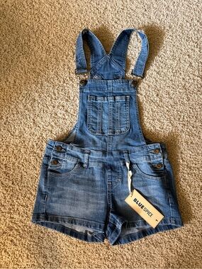 NWT Denim Shortalls Overalls Jean Bib Shorts - Blue